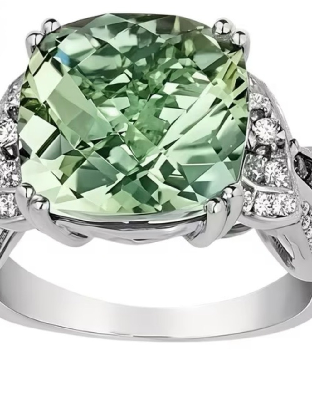 NWT-Checker Board Cut Cushion Green Quartz Ring